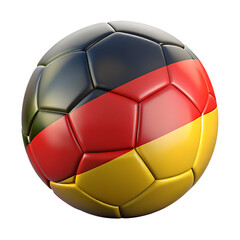 Fototapeta premium Soccer ball of Germany: The vibrant soccer ball, adorned with the bold colors of the German flag, takes center stage, symbolizing unity, athleticism.