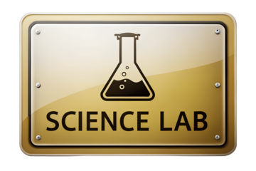 A sign for a laboratory with a flask and the words lab on transparent background