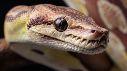 Fototapeta premium Reticulated Python Head Close-Up: Captive Snake Portrait