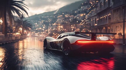 Experience the thrill as a cutting edge motorcycle speeds alongside a shimmering river illuminated by city lights capturing the essence of modern transport in a dazzling urban setting