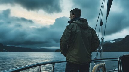 Obraz premium Man on boat, sea view