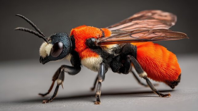Orange-Colored Wasp Macro, Detailed Insect Photography