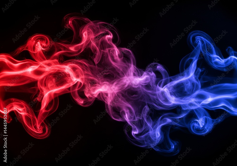 Poster red and blue smoke abstract - abstract of red and blue smoke swirling against a black background. pe