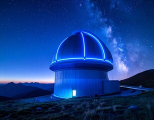 Obraz premium Orbiting Observatory with a View of the Galaxy.