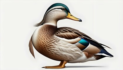Obraz premium A striking portrait of a mallard duck with vibrant plumage against a clean, bright backdrop.