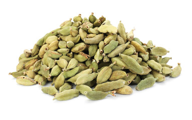 Pile of dry cardamon seeds isolated on white