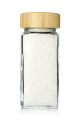 Salt in spice jar isolated on white