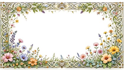 Floral Border with Celtic Frame for Invitations and Elegant Design