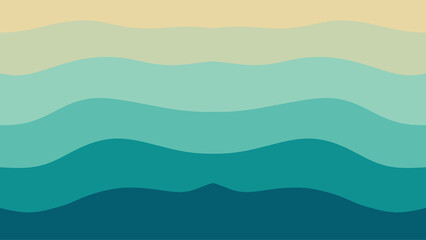 Tranquil abstract design with smooth, flowing waves in a serene gradient of beige and teal hues.