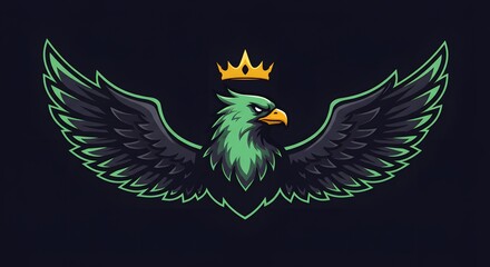 Fototapeta premium Eagle with Crown and Green Feathers
