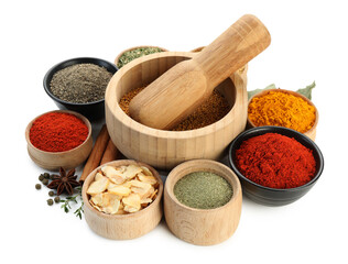 Many different aromatic spices isolated on white