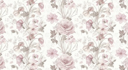 Floral pattern with rose and petal in muted color