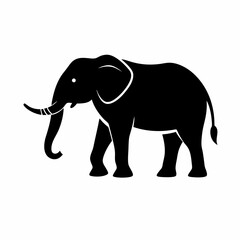 Obraz premium Silhouette of a black elephant with tusks and trunk raised