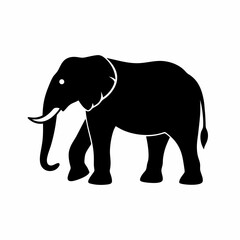 Fototapeta premium Silhouette of a black elephant with tusks and trunk raised