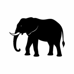 Obraz premium Silhouette of a black elephant with tusks and trunk raised