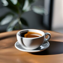 Obraz premium cup of coffee on wooden table