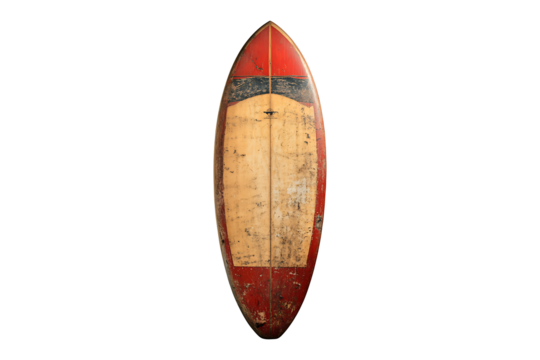 old used vintage surfboard isolated on transparent background