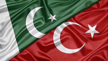 Pakistan and Turkish Flags: A dramatic and symbolic image showcasing the intertwined flags of Pakistan and Turkey,  emphasizing the strong bond and shared heritage between the two nations.