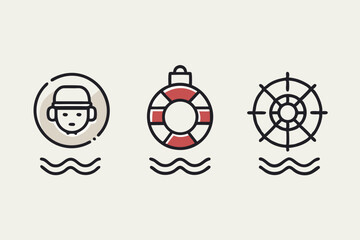 Obraz premium Marine Life Nautical Elements Line Icons Set