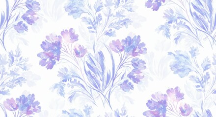 Fototapeta premium Flower and Leaf Pattern in Purple Watercolor Style