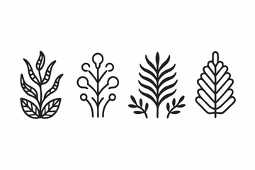 Marine Life Nautical Elements Line Icons Set
