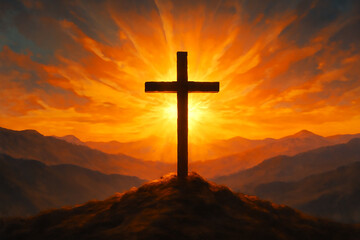 Christian Cross - Symbol of Christianity - Mourn or Funeral Background - Crucifixion of Jesus Christ