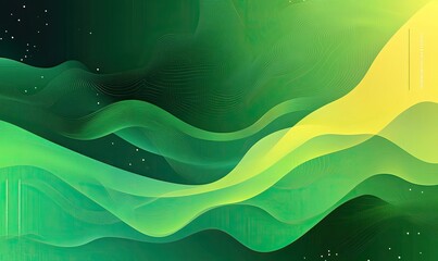 Green Gradient Wavy Background, Organic Curved Layers, Abstract Lines, Light Dotted Patterns