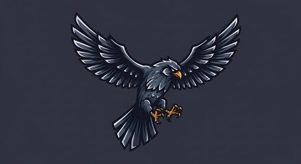 Fototapeta premium Flying Eagle with Spread Wings on Dark Background