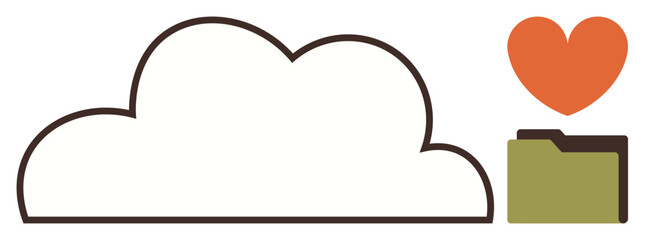 Cloud and file folder with a heart symbolizing secure, reliable storage and care. Ideal for technology, data syncing, file sharing, cloud computing, digital safety, information management, simple