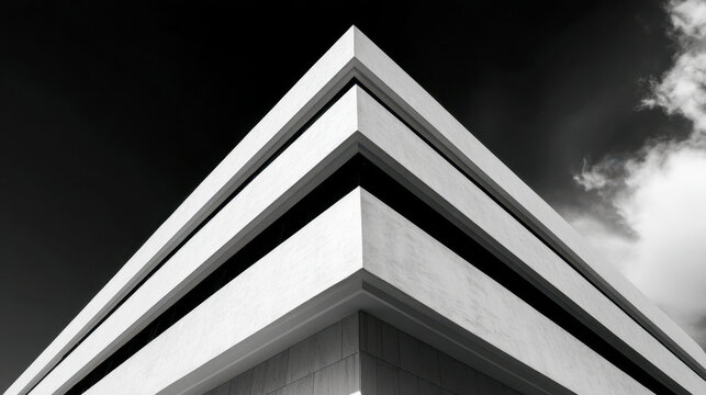 Modern architectural design showcasing sharp angles and clean lines against a dramatic sky