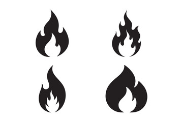 Flame Icon Silhouette Set Black Fire Symbol Vector Collection