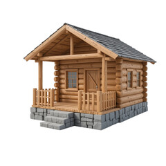 Charming Wooden Log Cabin with Porch and Stone Foundation Perfect for Cozy Retreat or Vacation Home Illustration