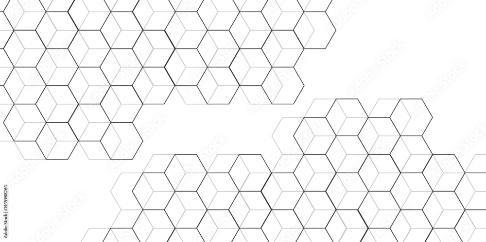 Poster Modern simple style seamless pattern with hexagonal graphic design. Geometric art deco texture mosaic white background. abstract molecular structures in technology, wallpaper background, vector.	