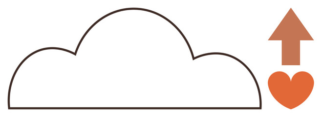Cloud outline alongside heart and arrow pointing upward. Ideal for connection, growth, love, support, technology, cloud computing, simple landing page