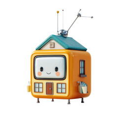 Adorable Retro Television House Character Illustration Digital Art Happy Home Entertainment Concept