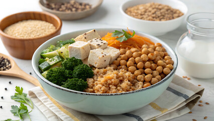 Grilled Chicken Breast Salmon Tofu Protein to Eat with Healthy Bowl for Food Menu Commercial Use