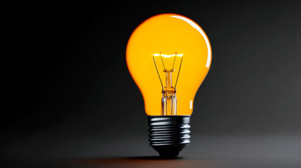 Bright orange light bulb shining against a dark background with intricate filament design
