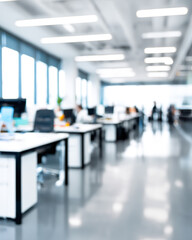 Modern office interior with collaborative workspaces and bright lighting