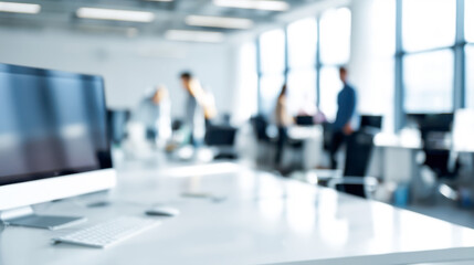 Modern office environment with collaborative workspaces and team engagement