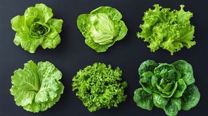 Fresh Green Lettuce Leaves Set Isolated Background, Healthy Organic Salad Ingredients