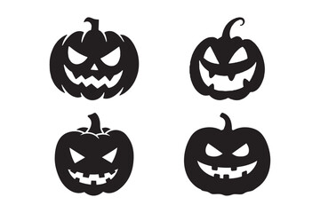 Halloween Pumpkin Silhouettes Scary Jack-o'-Lantern Vector Set