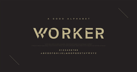 Worker Abstract modern thin line font alphabet. Technology digital neon fonts and numbers. Typography typeface uppercase number. vector illustration