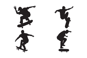 Skateboarder Silhouettes Performing Tricks Vector Style Jump Poses