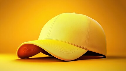 Fototapeta premium A vibrant yellow cap rests against a bright yellow background, creating a bold visual statement, Ideal for fashion-related content, promotional materials