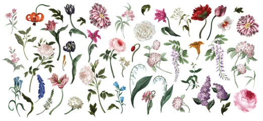 Schilderijen op glas Geschilderde Bloemen Big set oil painting rococo still-lifes flowers isolated. Vector.  © Yumeee