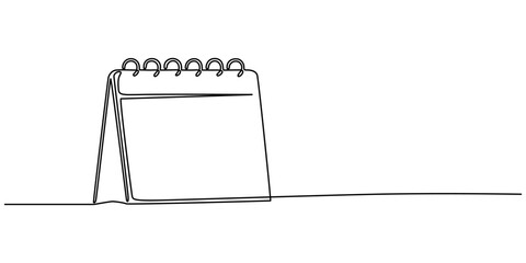 Table calendar continuous one line drawing and happy new years outline vector icon, Loose-leaf calendar. One continuous line drawing of calendar. Symbol of memorable moment and the day. pro  Editable.