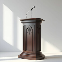 A sleek dark brown wooden podium or pulpit