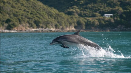 Naklejka premium Leaping Dolphin in Coastal Waters
