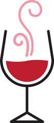 A red wine glass with Aroma steam wavy lines rising icon.