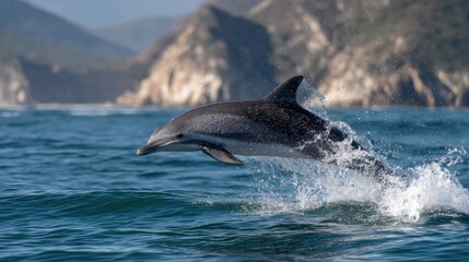 Fototapeta premium Leaping Dolphin: Coastal Majesty
